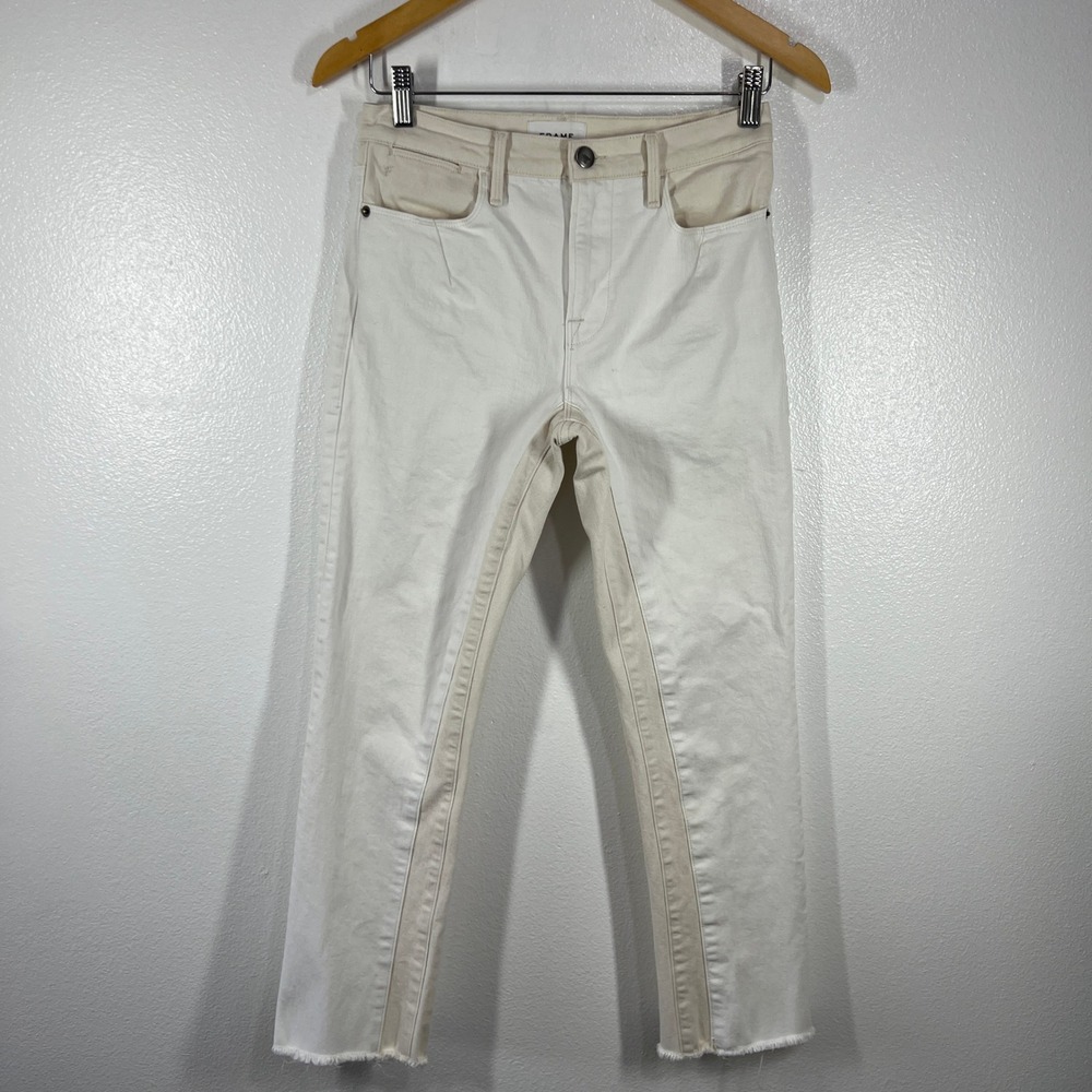 FRAME Le High Straight Crop Jeans Blanc Multi Colorblock Denim Womens‎ 27 Casual - Picture 2 of 12
